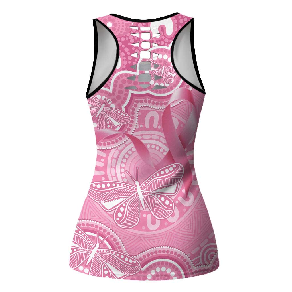 Australia Indigenous Hollow Tank Top Pink Ribbon Breast Cancer Butterfly Aboriginal
