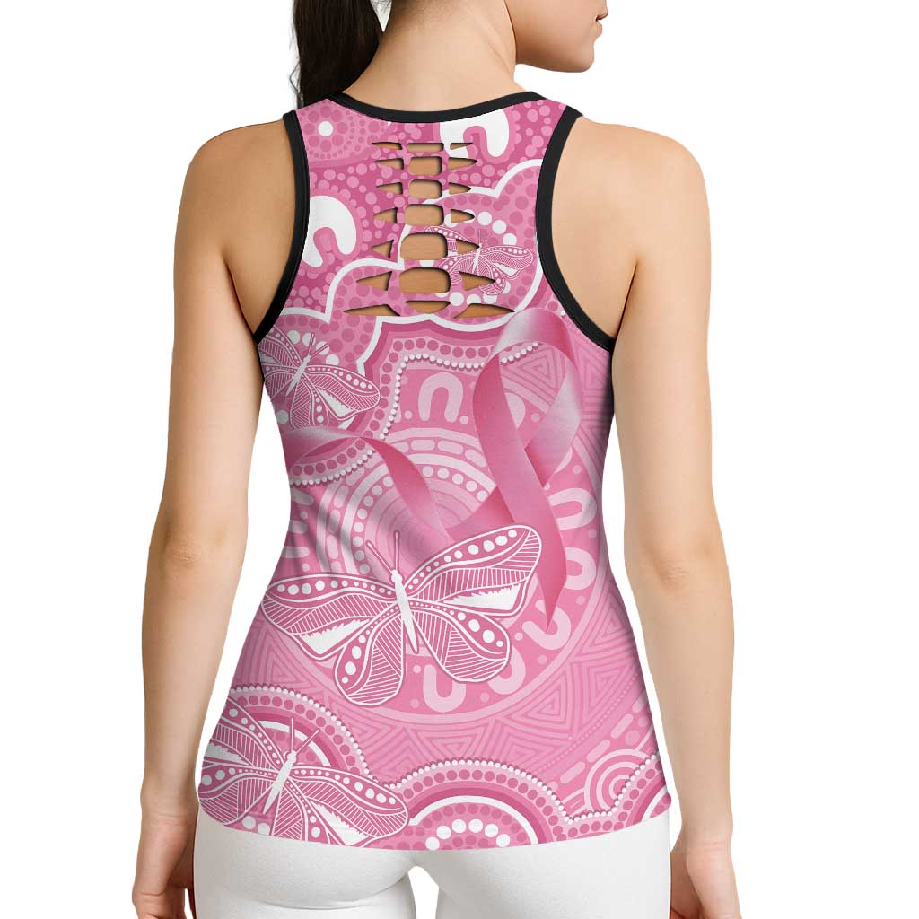 Australia Indigenous Hollow Tank Top Pink Ribbon Breast Cancer Butterfly Aboriginal
