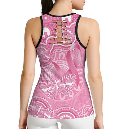 Australia Indigenous Hollow Tank Top Pink Ribbon Breast Cancer Butterfly Aboriginal