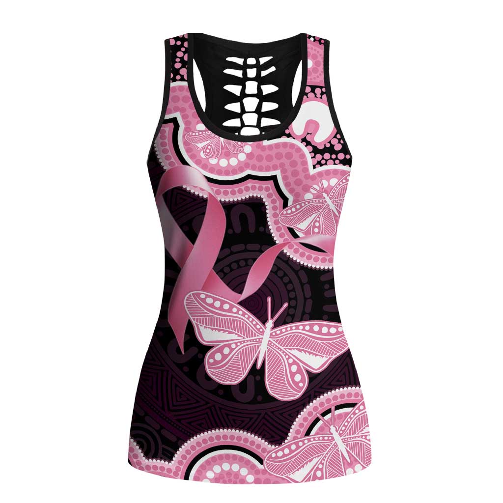 Australia Indigenous Hollow Tank Top Pink Ribbon Breast Cancer Butterfly Aboriginal Black