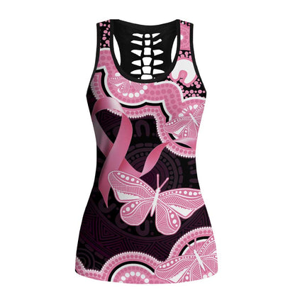 Australia Indigenous Hollow Tank Top Pink Ribbon Breast Cancer Butterfly Aboriginal Black
