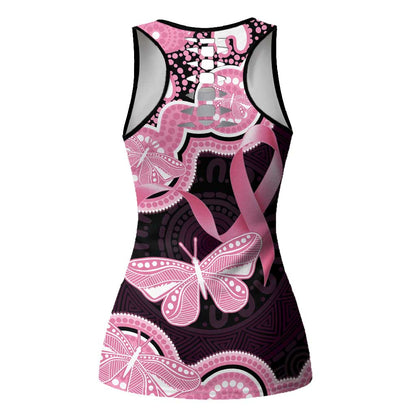 Australia Indigenous Hollow Tank Top Pink Ribbon Breast Cancer Butterfly Aboriginal Black