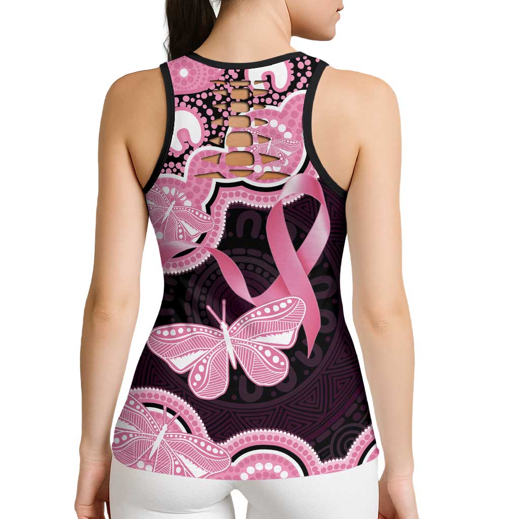 Australia Indigenous Hollow Tank Top Pink Ribbon Breast Cancer Butterfly Aboriginal Black