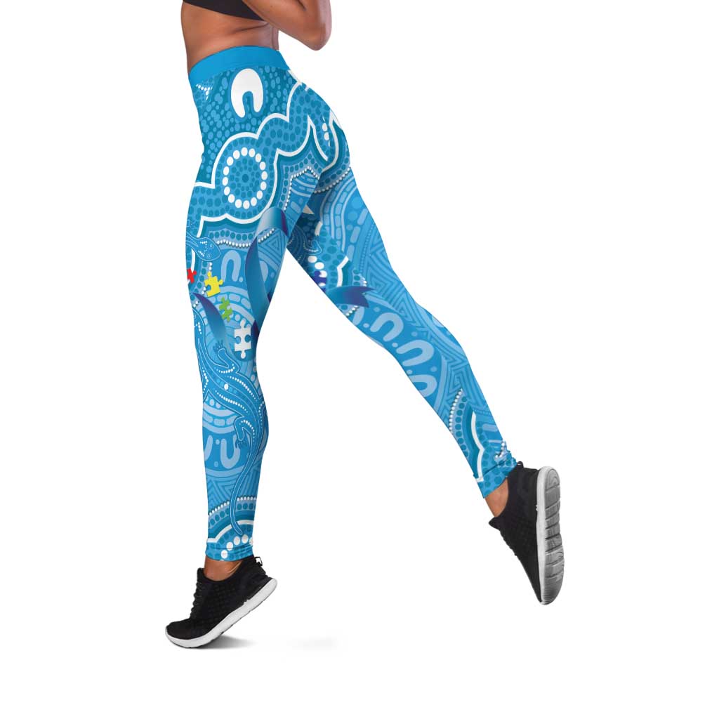 Australia Indigenous Leggings Blue Ribbon Lizards Autism Support