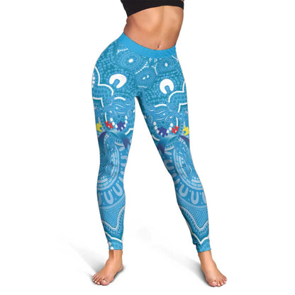 Australia Indigenous Leggings Blue Ribbon Lizards Autism Support