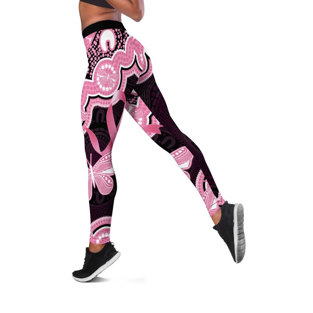 Australia Indigenous Leggings Pink Ribbon Breast Cancer Butterfly Aboriginal Black