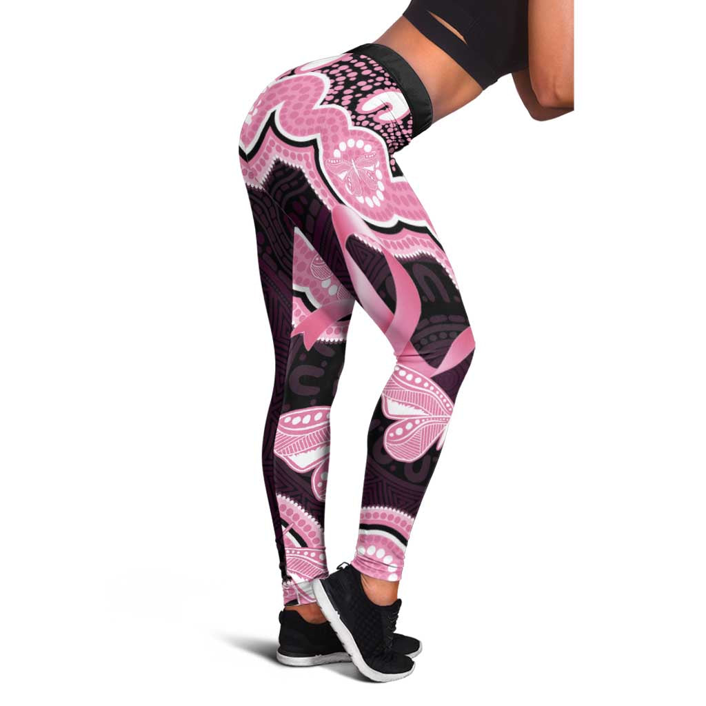 Australia Indigenous Leggings Pink Ribbon Breast Cancer Butterfly Aboriginal Black