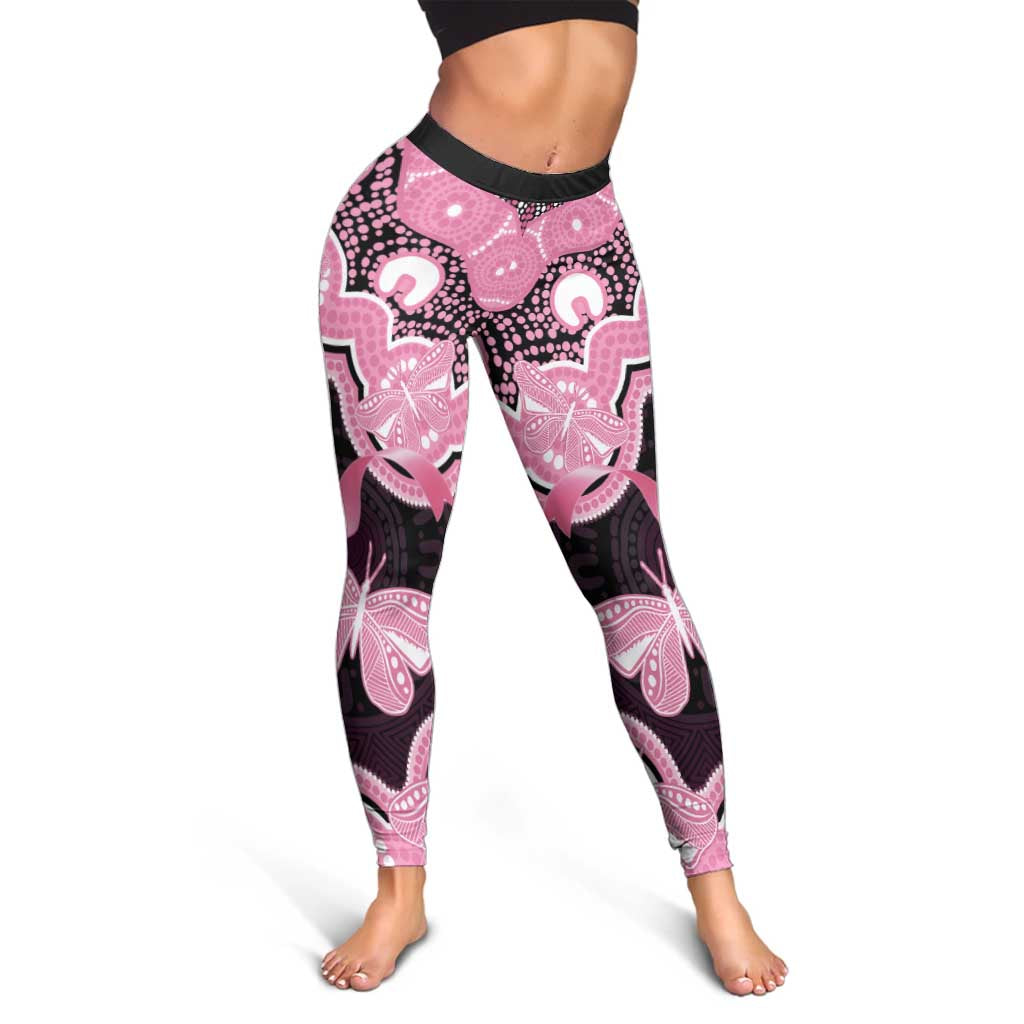 Australia Indigenous Leggings Pink Ribbon Breast Cancer Butterfly Aboriginal Black