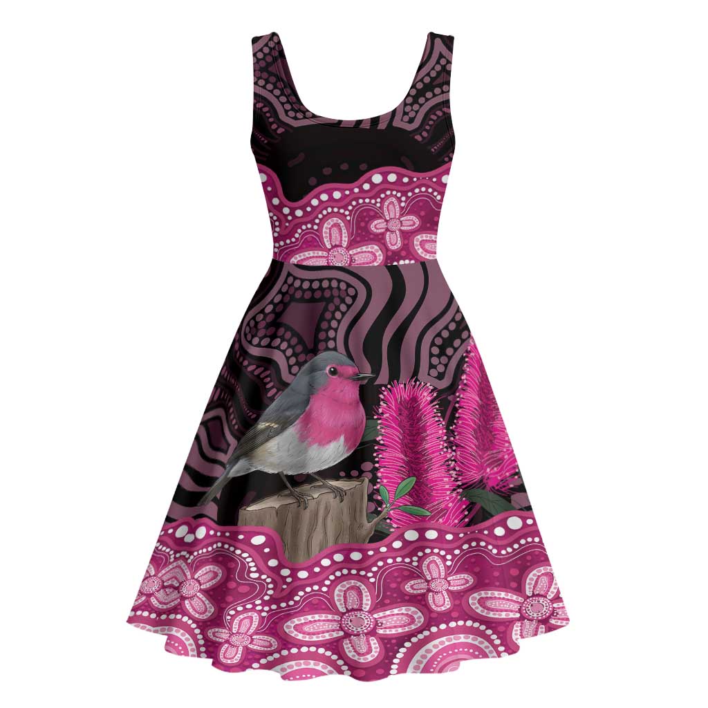 Australia Indigenous Midi Dress Breast Cancer Pink Robin Bottlebrush Aboriginal Art