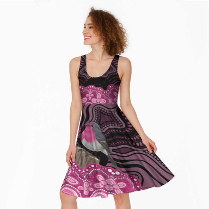 Australia Indigenous Midi Dress Breast Cancer Pink Robin Bottlebrush Aboriginal Art