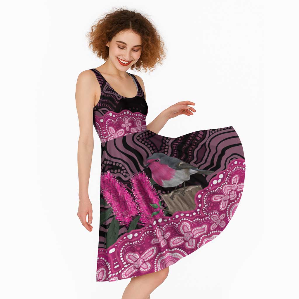 Australia Indigenous Midi Dress Breast Cancer Pink Robin Bottlebrush Aboriginal Art