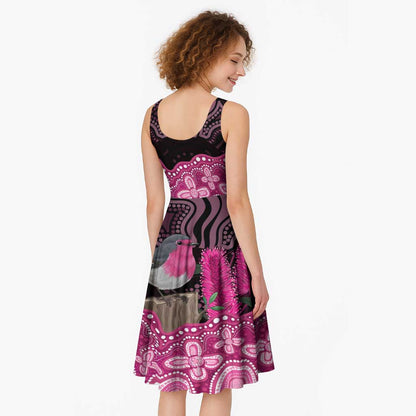 Australia Indigenous Midi Dress Breast Cancer Pink Robin Bottlebrush Aboriginal Art