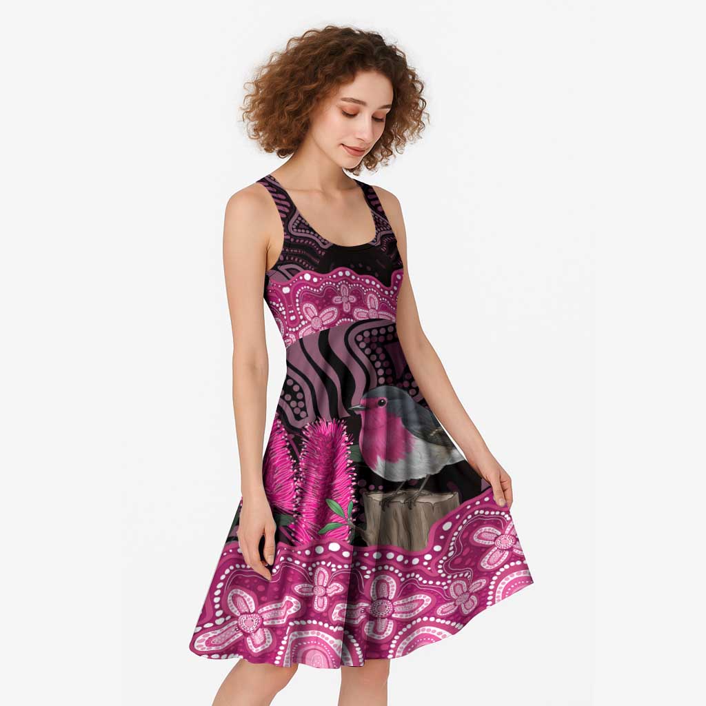 Australia Indigenous Midi Dress Breast Cancer Pink Robin Bottlebrush Aboriginal Art