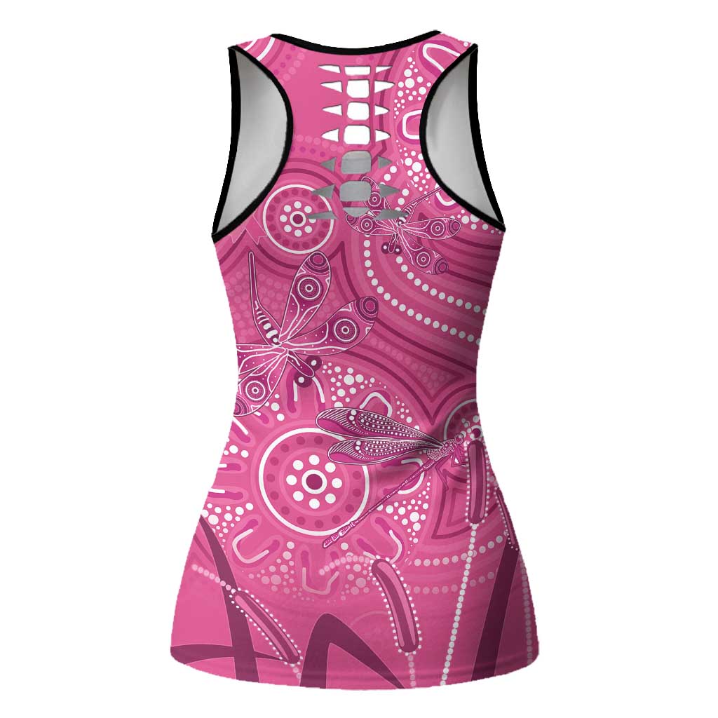 Australia Indigenous Pink Month Hollow Tank Top Breast Cancer Aboriginal Dragonflies Ribbon