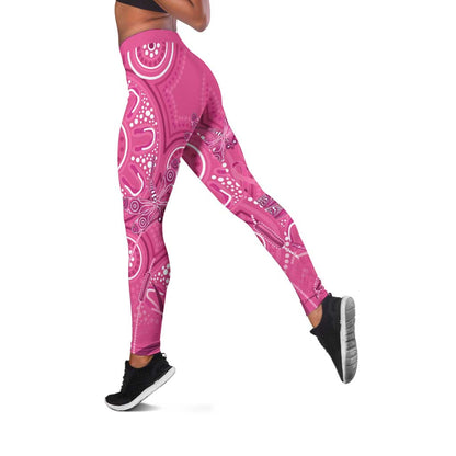 Australia Indigenous Pink Month Leggings Breast Cancer Aboriginal Dragonflies Ribbon