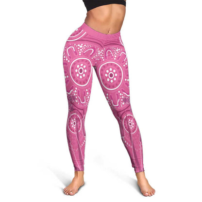 Australia Indigenous Pink Month Leggings Breast Cancer Aboriginal Dragonflies Ribbon