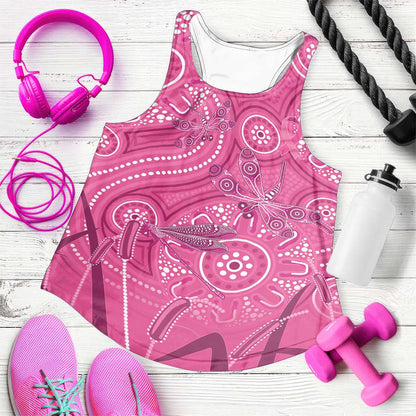 Australia Indigenous Pink Month Women Racerback Tank Breast Cancer Aboriginal Dragonflies Ribbon