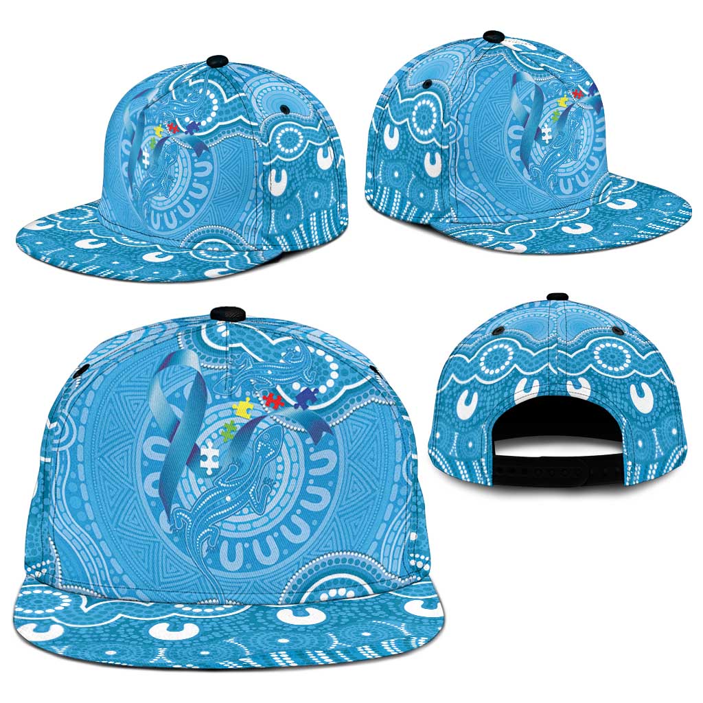 Australia Indigenous Snapback Cap Blue Ribbon Lizards Autism Support
