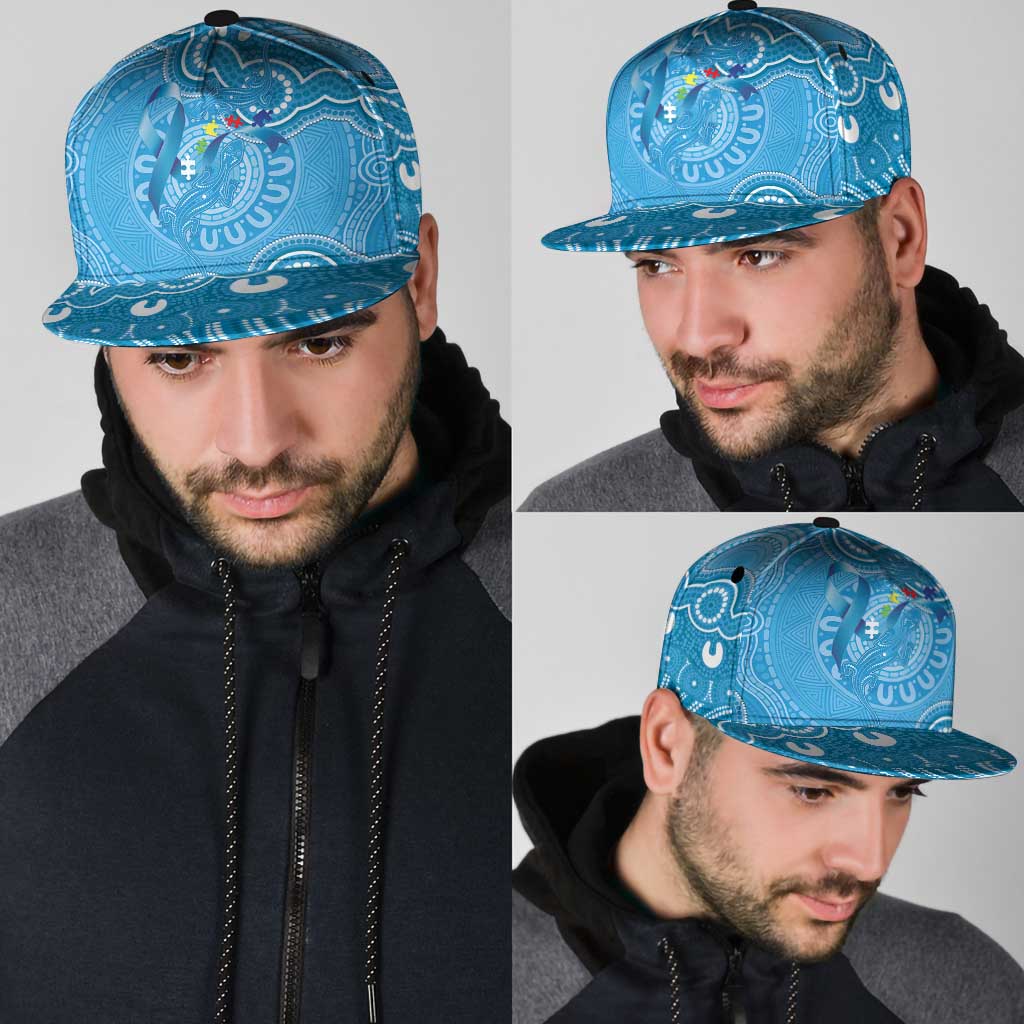 Australia Indigenous Snapback Cap Blue Ribbon Lizards Autism Support