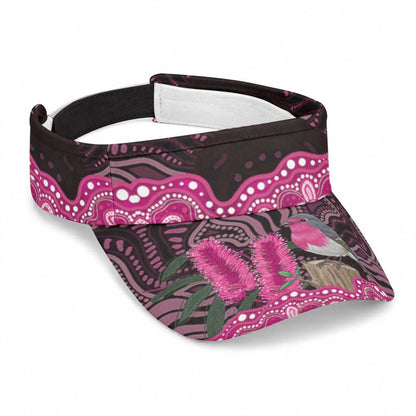 Australia Indigenous Sun Visor Cap Breast Cancer Pink Robin Bottlebrush Aboriginal Art