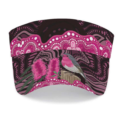 Australia Indigenous Sun Visor Cap Breast Cancer Pink Robin Bottlebrush Aboriginal Art