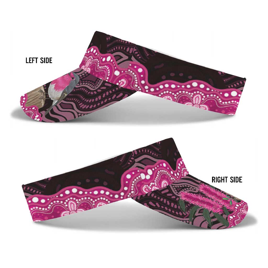 Australia Indigenous Sun Visor Cap Breast Cancer Pink Robin Bottlebrush Aboriginal Art