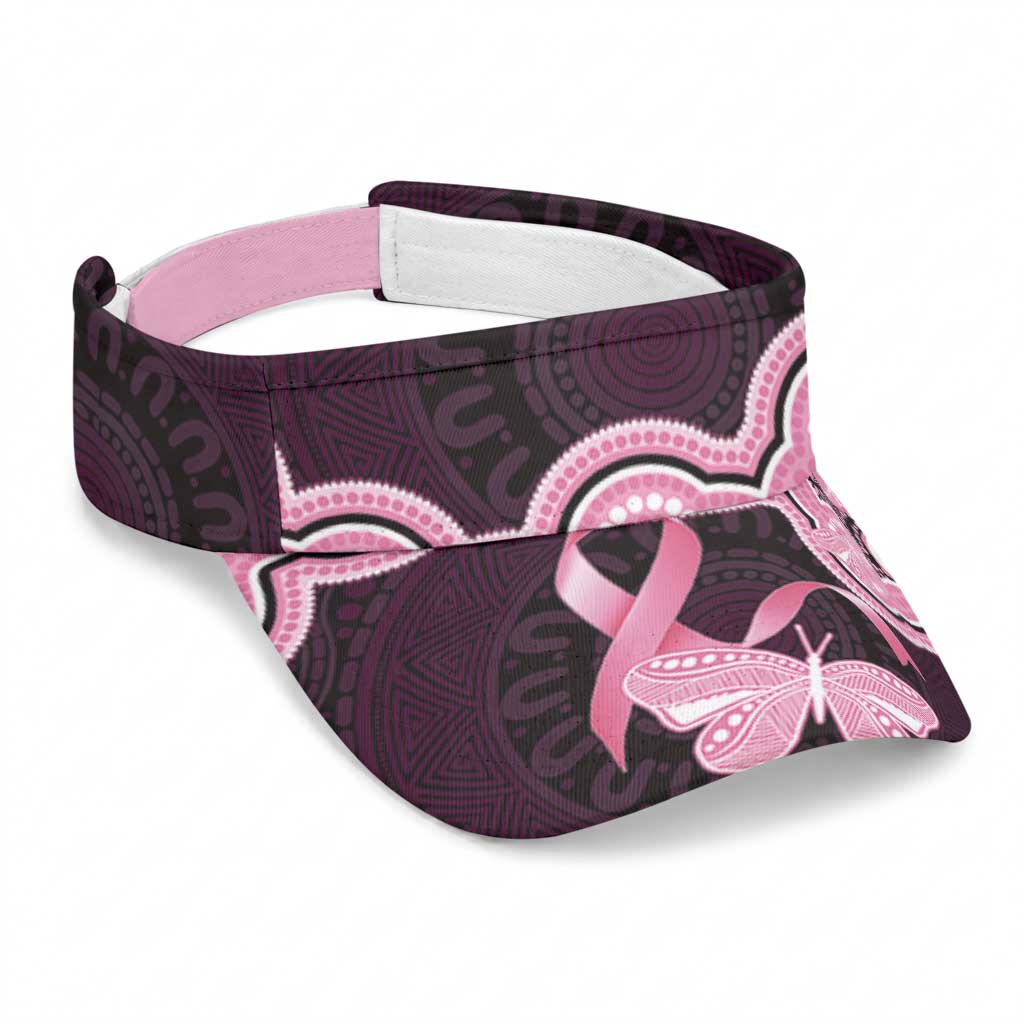 Australia Indigenous Sun Visor Cap Pink Ribbon Breast Cancer Butterfly Aboriginal Black
