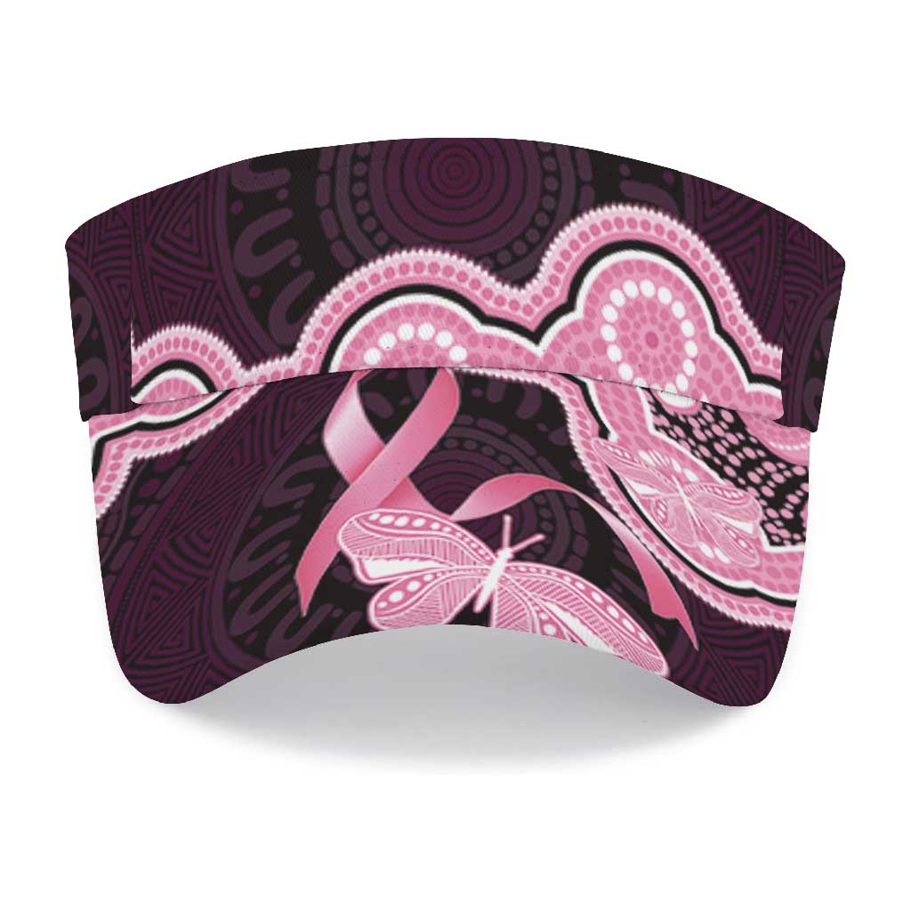 Australia Indigenous Sun Visor Cap Pink Ribbon Breast Cancer Butterfly Aboriginal Black