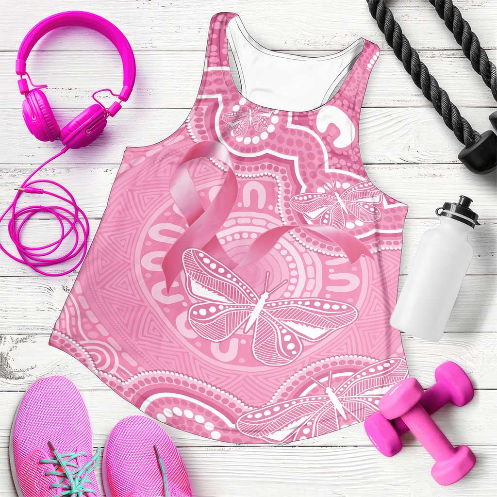 Australia Indigenous Women Racerback Tank Pink Ribbon Breast Cancer Butterfly Aboriginal