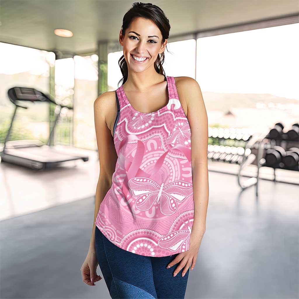 Australia Indigenous Women Racerback Tank Pink Ribbon Breast Cancer Butterfly Aboriginal