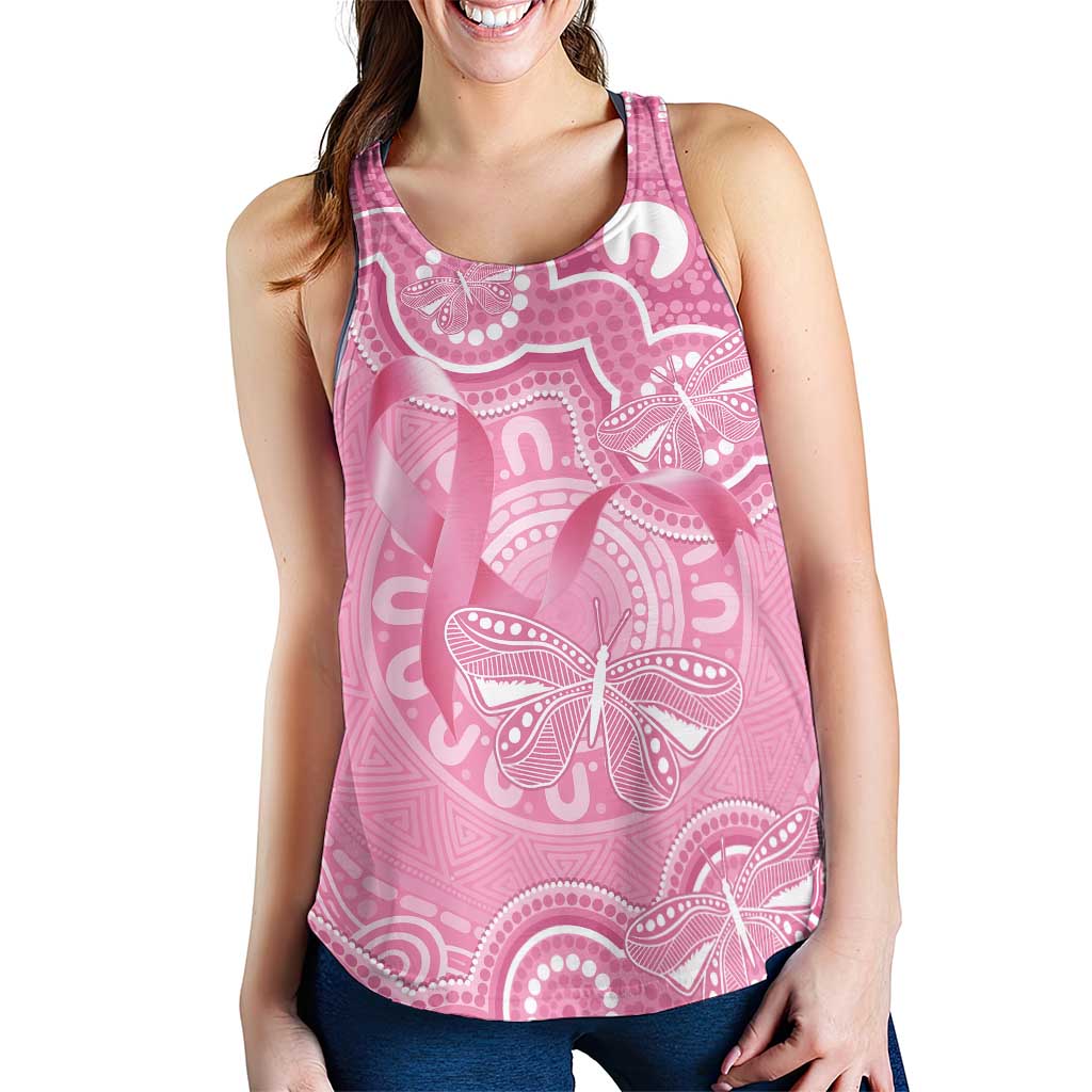 Australia Indigenous Women Racerback Tank Pink Ribbon Breast Cancer Butterfly Aboriginal