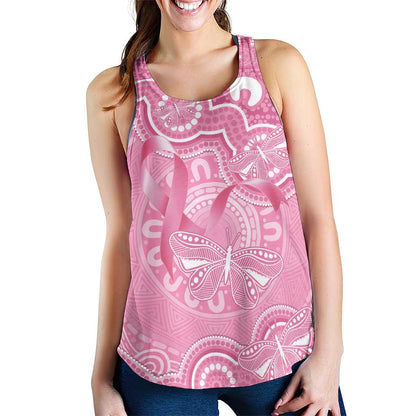 Australia Indigenous Women Racerback Tank Pink Ribbon Breast Cancer Butterfly Aboriginal