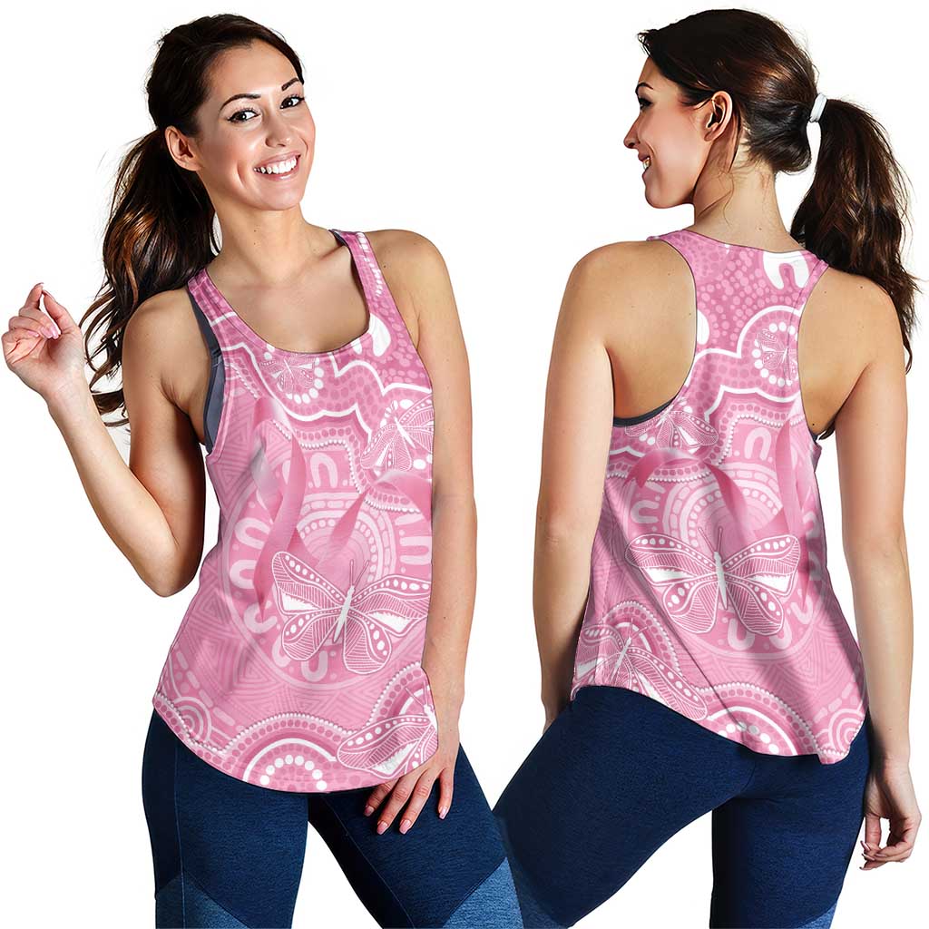 Australia Indigenous Women Racerback Tank Pink Ribbon Breast Cancer Butterfly Aboriginal