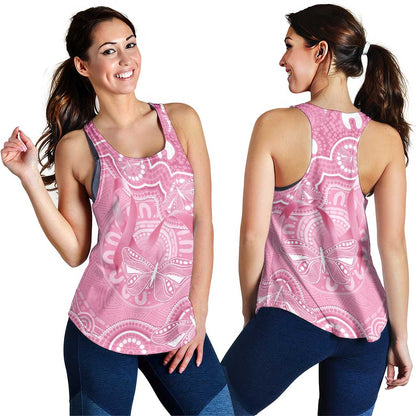Australia Indigenous Women Racerback Tank Pink Ribbon Breast Cancer Butterfly Aboriginal
