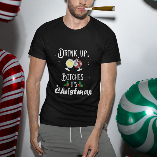 drink-up-bitches-its-christmas-adult-humor-xmas-wine-t-shirt