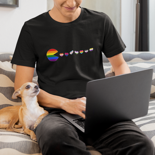 video-game-gay-t-shirt-video-game-funny-gaming-pie-eating-lgbtq-ally-pride-flag