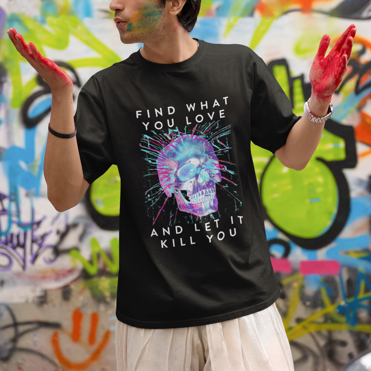 find-what-you-love-and-let-it-kill-you-skull-glitch-art-t-shirt