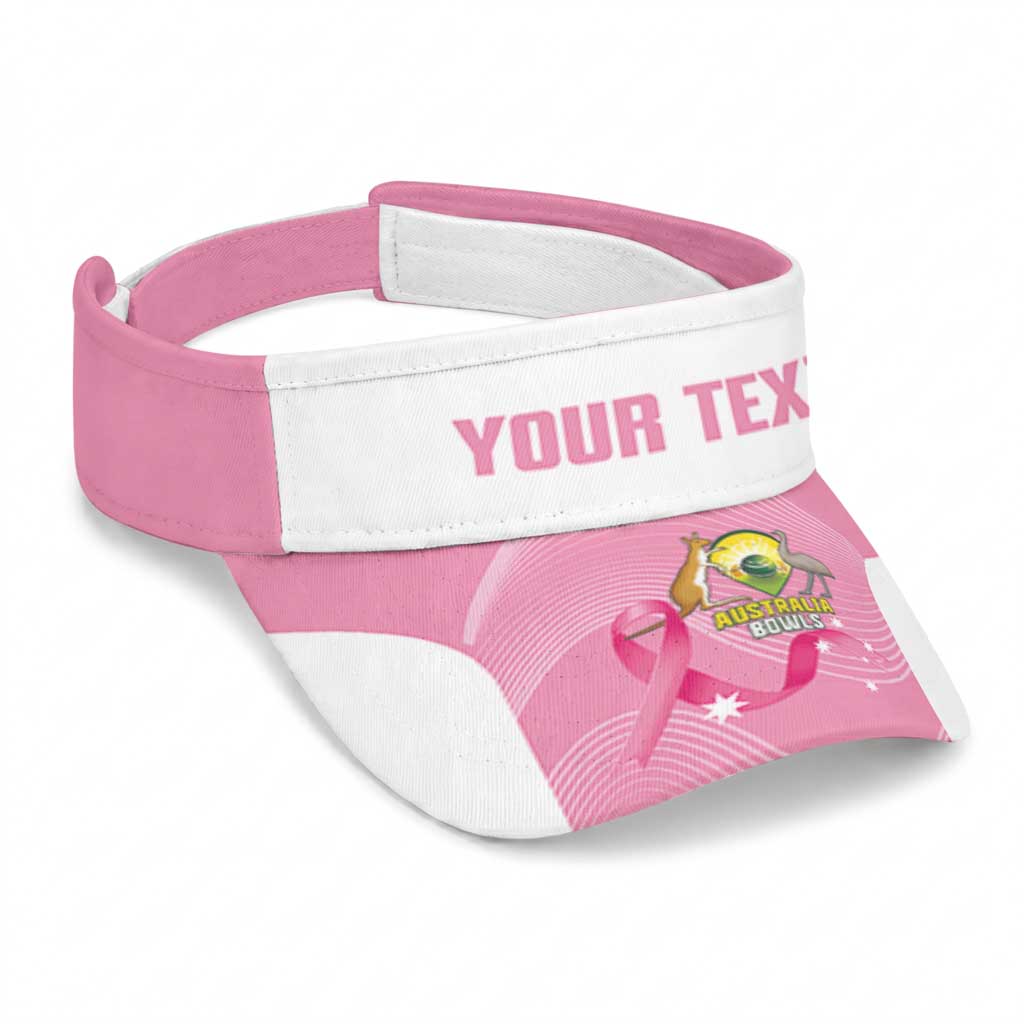 Bowls Australia Breast Cancer Personalised Sun Visor Cap Pink Ribbon Aussie Map With Kangaroo Emu