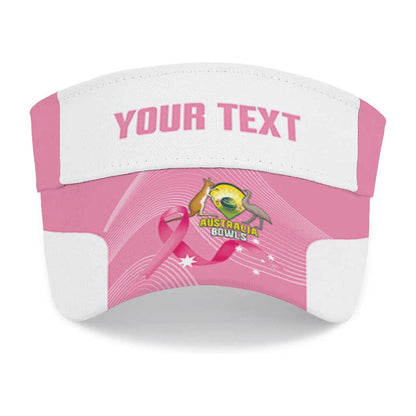 Bowls Australia Breast Cancer Personalised Sun Visor Cap Pink Ribbon Aussie Map With Kangaroo Emu