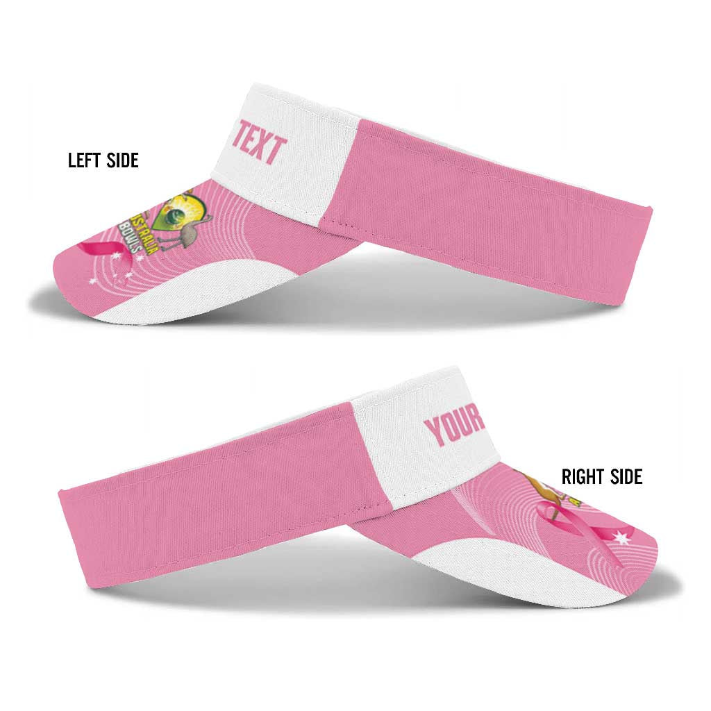 Bowls Australia Breast Cancer Personalised Sun Visor Cap Pink Ribbon Aussie Map With Kangaroo Emu