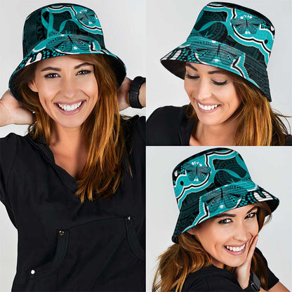 Cyan Ribbon PTSD Support Bucket Hat Aboriginal Art