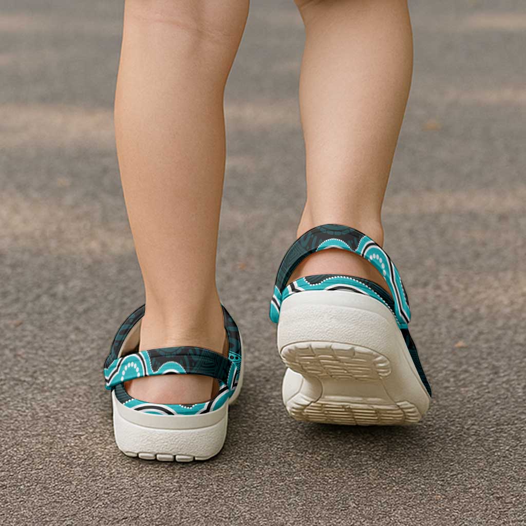 Cyan Ribbon PTSD Support Clogs Shoes Aboriginal Art