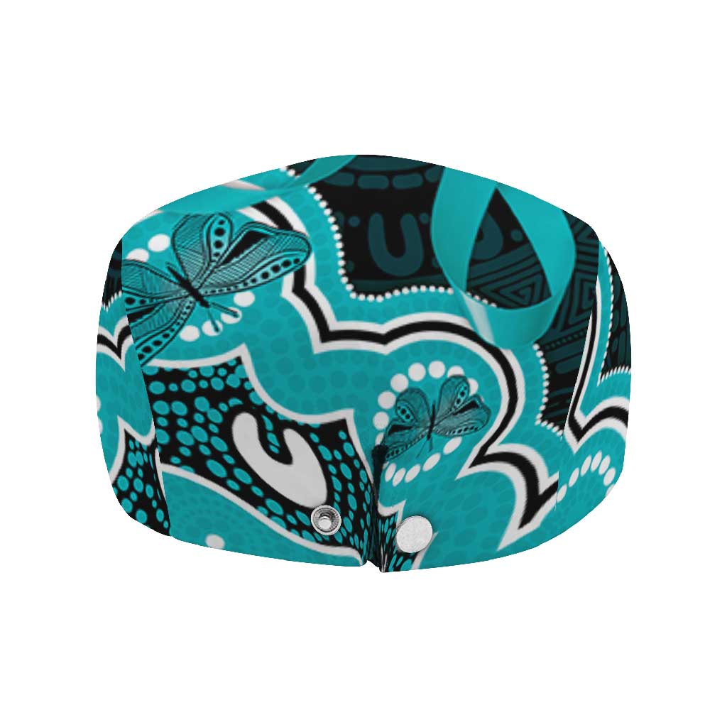 Cyan Ribbon PTSD Support Jeff Hat Aboriginal Art