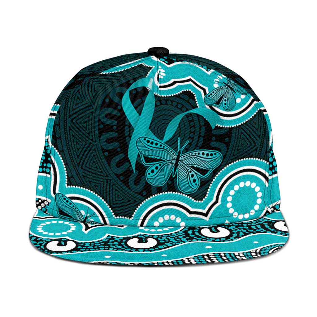 Cyan Ribbon PTSD Support Snapback Cap Aboriginal Art