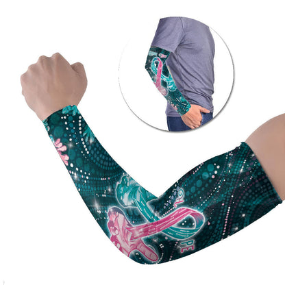 Personalised Hereditary Cancer Support Arm Sleeves Hope Ribbon With Aussie Teal Duncan Coral