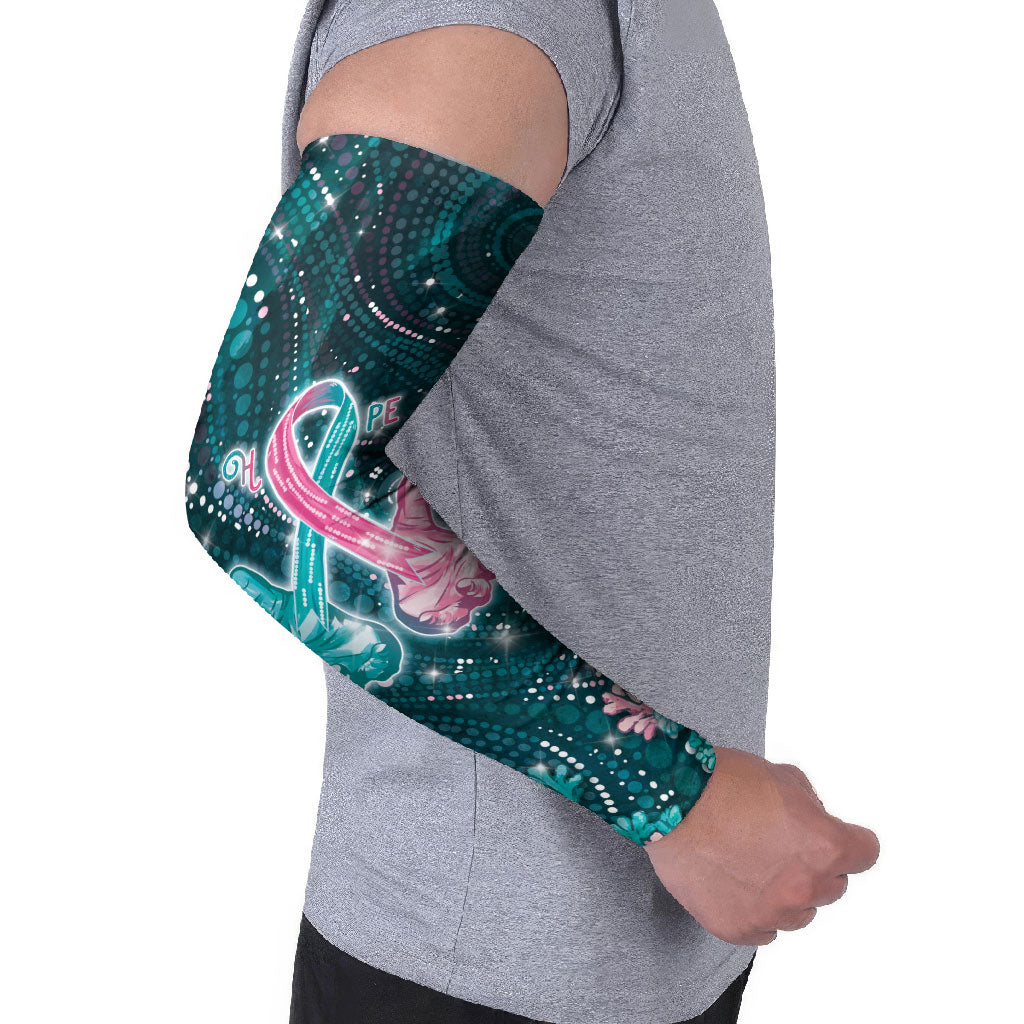 Personalised Hereditary Cancer Support Arm Sleeves Hope Ribbon With Aussie Teal Duncan Coral