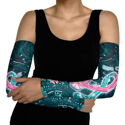 Personalised Hereditary Cancer Support Arm Sleeves Hope Ribbon With Aussie Teal Duncan Coral
