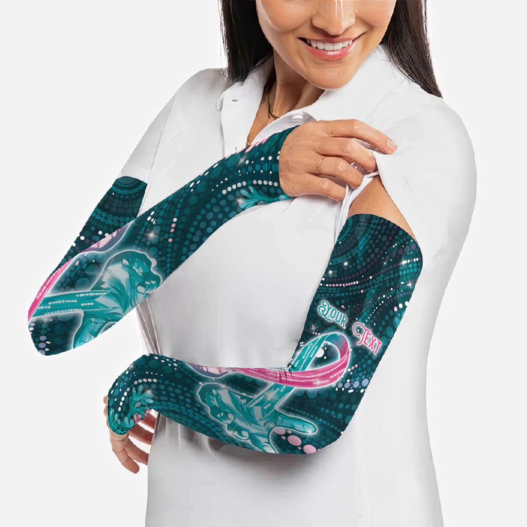 Personalised Hereditary Cancer Support Arm Sleeves Hope Ribbon With Aussie Teal Duncan Coral