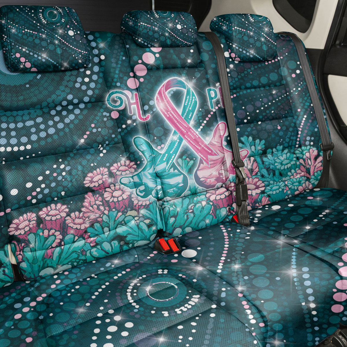 Hereditary Cancer Support Back Car Seat Cover Hope Ribbon With Aussie Teal Duncan Coral