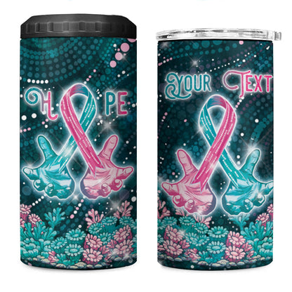 Personalised Hereditary Cancer Support 4 in 1 Can Cooler Tumbler Hope Ribbon With Aussie Teal Duncan Coral